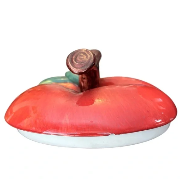 Jay Imports Red Apple Cookie Jar Canister 9” Ceramic Porcelain has Chip on Lid - Picture 4 of 7